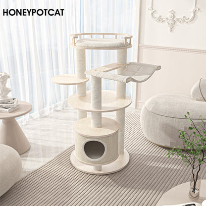 HONEYPOTCAT Enduring Comfort Sisal & Wood Tree - 128cm