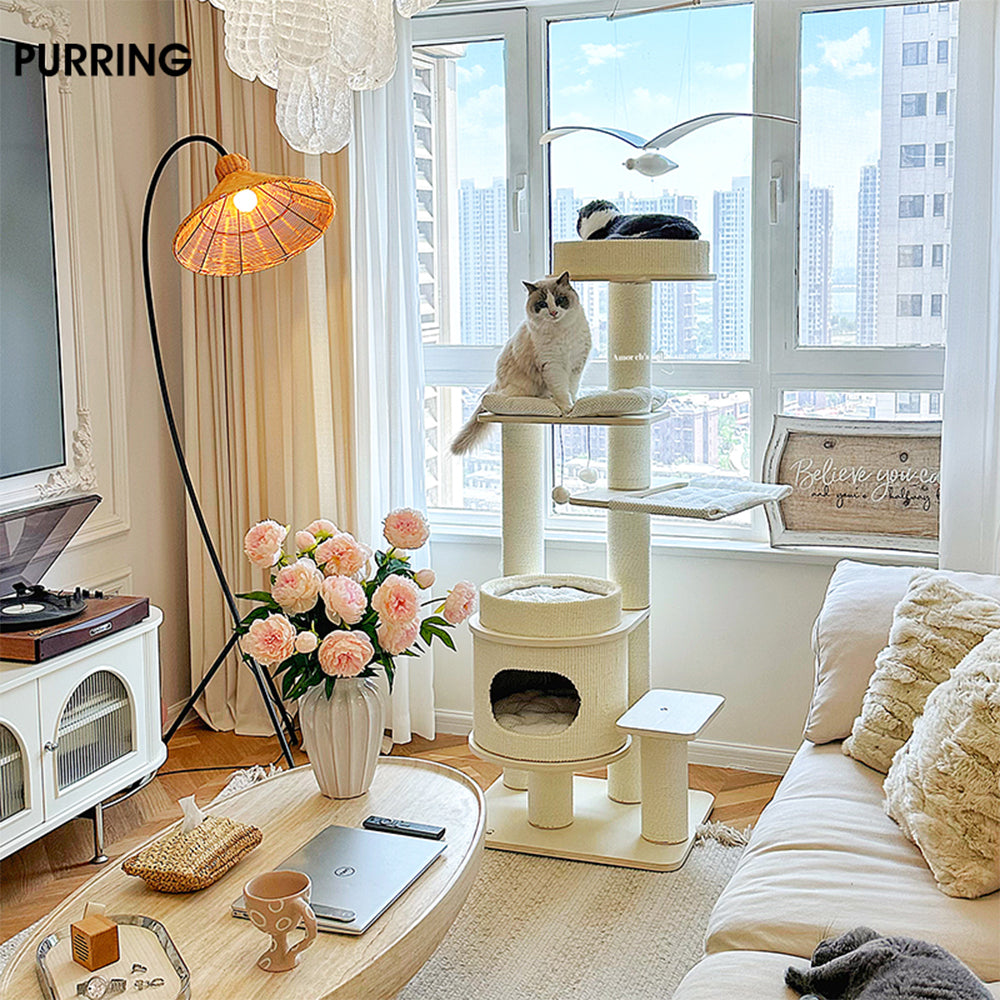 HONEYPOTCAT PURRING Multi-Tier Plush & Sisal Deluxe Cat Tree - 153cm