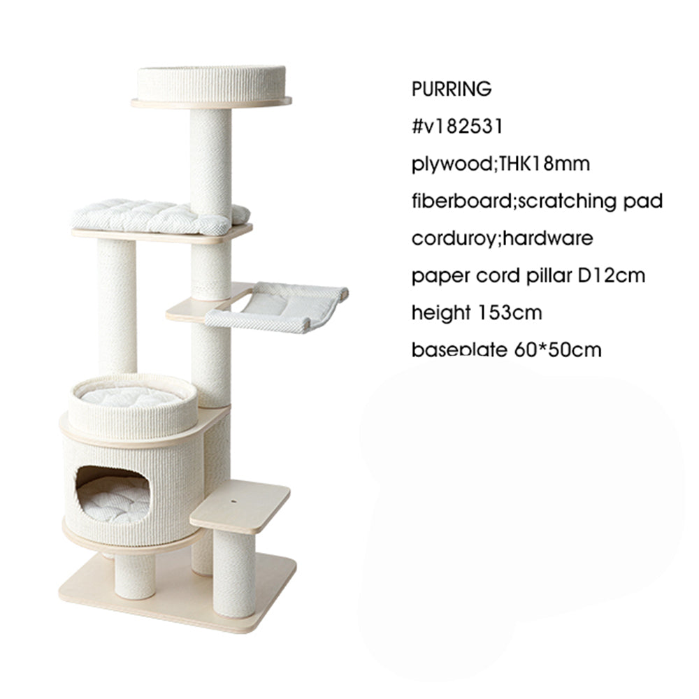 HONEYPOTCAT PURRING Multi-Tier Plush & Sisal Deluxe Cat Tree - 153cm