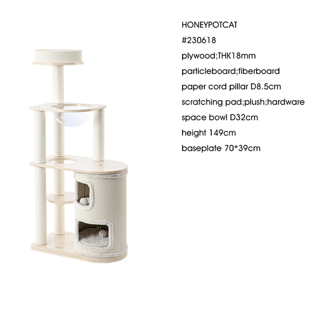 HONEYPOTCAT Fun Oasis Wood Cat Tree & Activity Barrel - 135cm