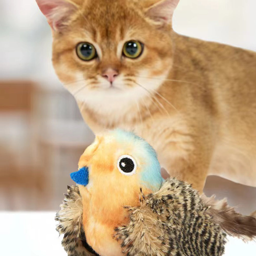 FOFOS Chirping Blue Bird With USA Catnip Balls Interactive Cat Toy