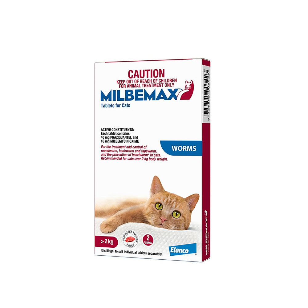 MILBEMAX Allwormer Cat Over 2KG 2 Tablets l Cat Dewormer l Petso AU