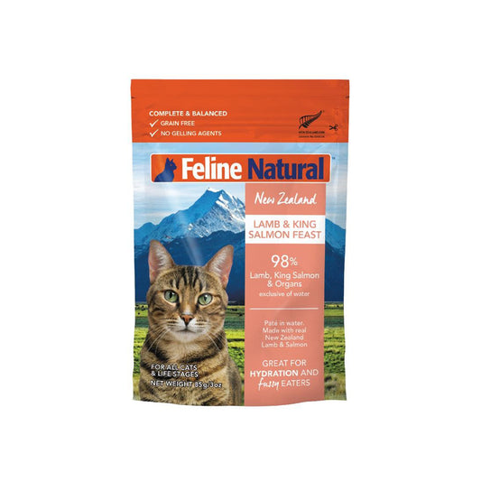 FELINE NATURAL Lamb & King Salmon Grain Free Cat Food 12x85g (pouches)