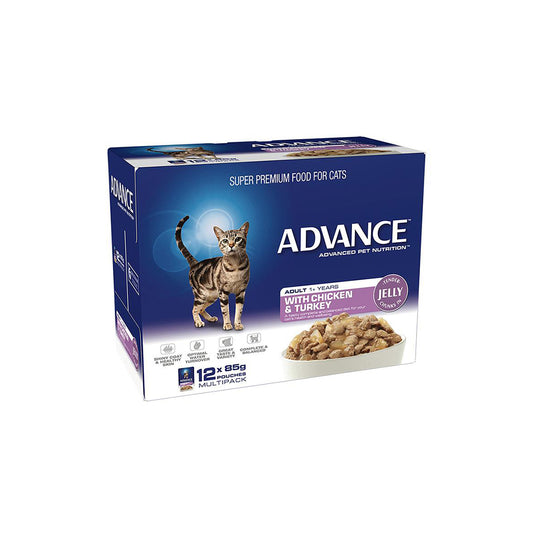 ADVANCE Chicken and Turkey Jelly Cat Food for Adult Cats 12x85g