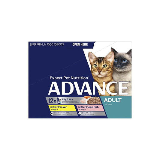 ADVANCE Ocean Fish and Chicken Jelly Mix Cat Food for Adult Cats 12x85g