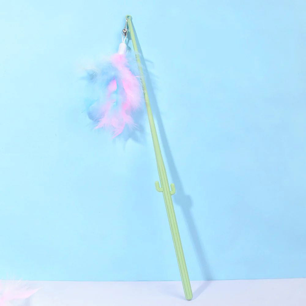 Cactus Long Pole Feather Cat Teaser Green