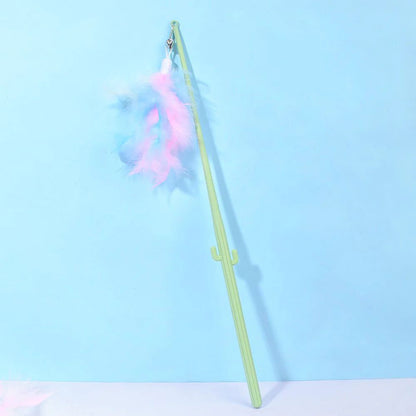 Cactus Long Pole Feather Cat Teaser Green