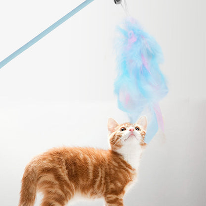 Cactus Long Pole Feather Cat Teaser Blue