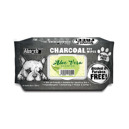 ABSORB PLUS Aloe Vera Charcoal Pet Wipes  80 Sheets 20x15cm