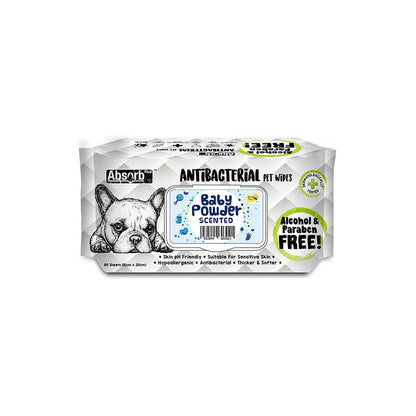 ABSORB PLUS Antibacterial Baby Powder Pet Wipes 80 Sheets 20x15cm