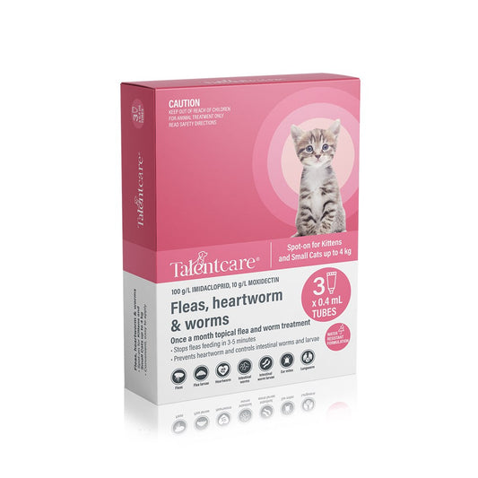 TALENTCARE Cat Flea, Heartworm and Worm Spot-on for Kittens (up to 4kg)