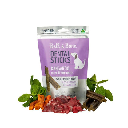 BELL & BONE Kangaroo, Mint & Turmeric Dental Stick Dog Treats 182g (medium)