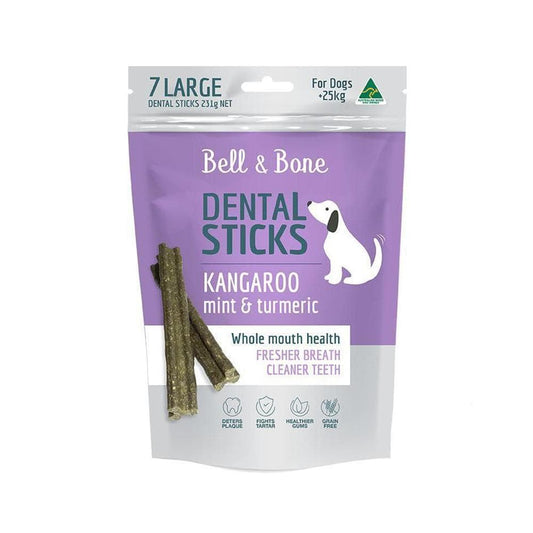 BELL & BONE Kangaroo, Mint & Turmeric Dental Stick Dog Treats 231g (large)