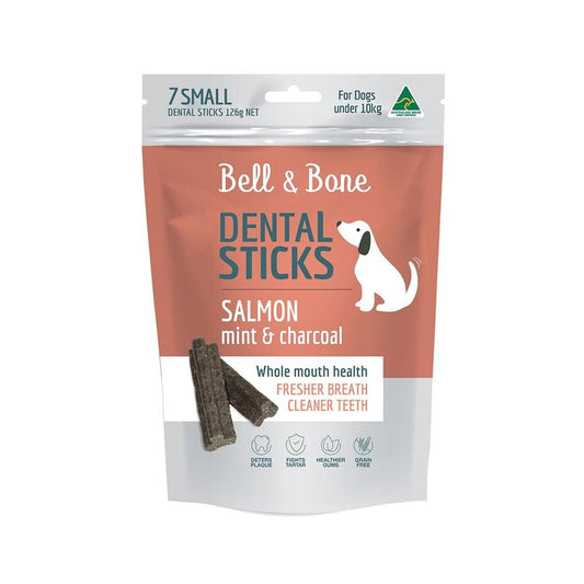 BELL & BONE Salmon, Mint & Charcoal Dental Stick Dog Treats 126g (small)