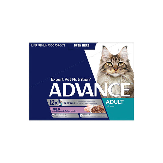 ADVANCE Chicken & Turkey Jelly Wet Cat Food for Adult Indoor Cat 12x85g