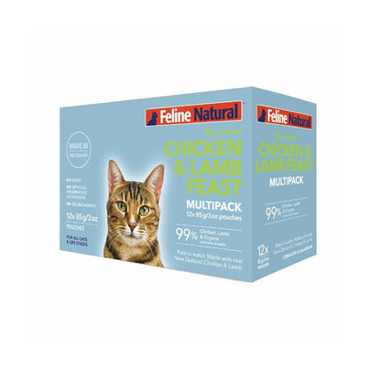 FELINE NATURAL Chicken & Lamb Cat Food 12x85g (pouches)